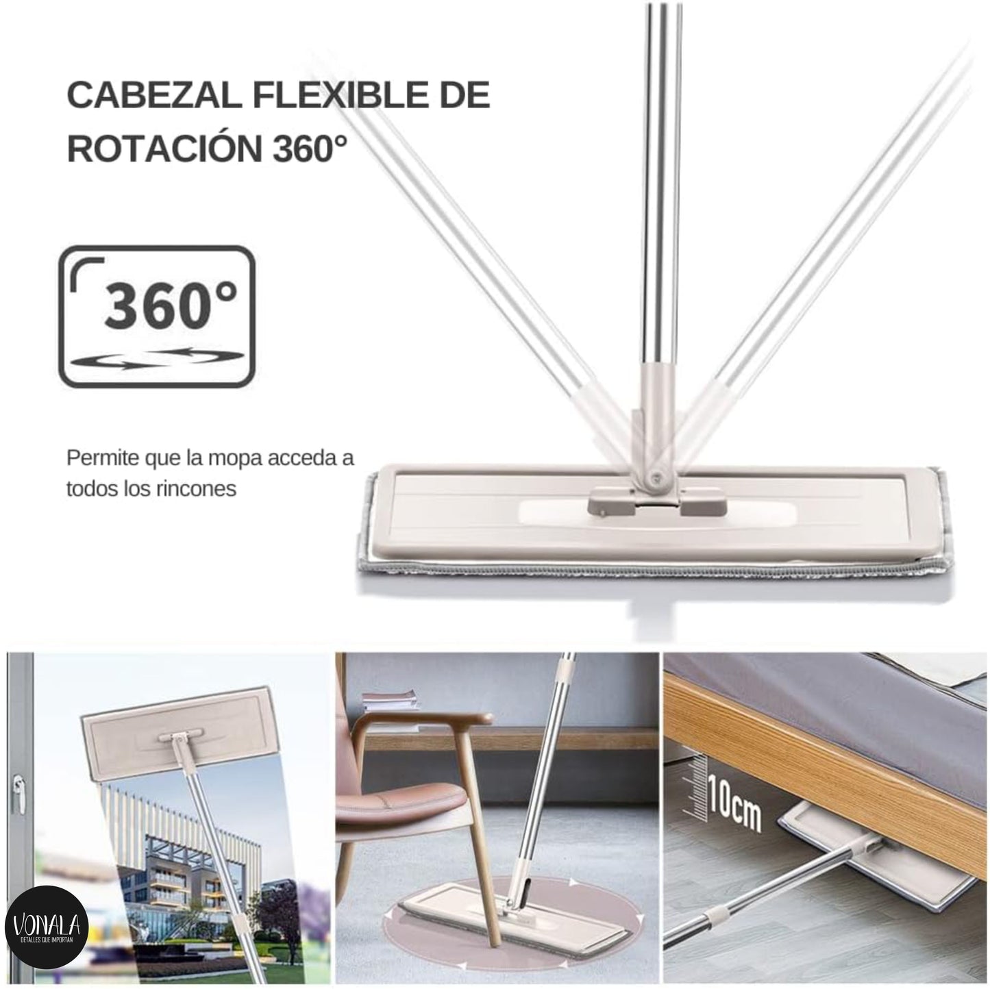 Mopa Fregona con Cubo Escurridor Vonala, para Limpieza de Suelos, Azulejos y Paredes