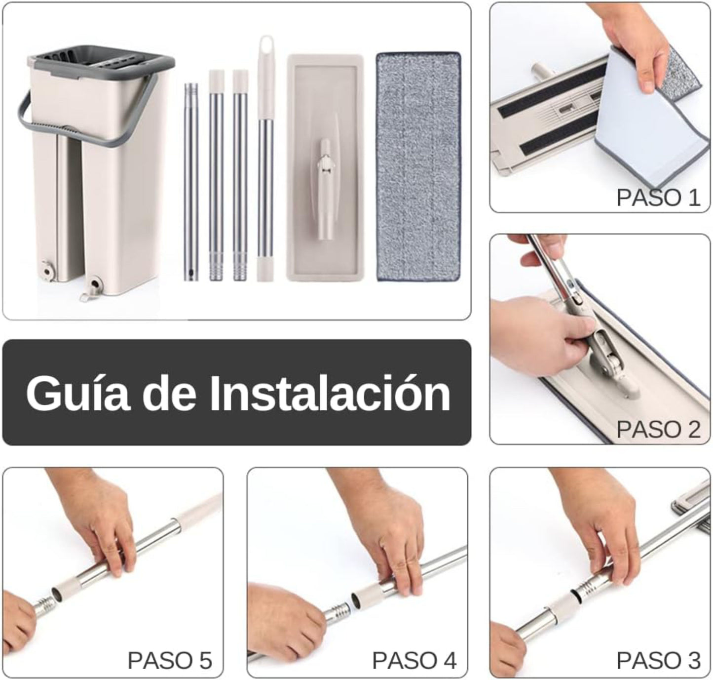 Mopa Fregona con Cubo Escurridor Vonala, para Limpieza de Suelos, Azulejos y Paredes