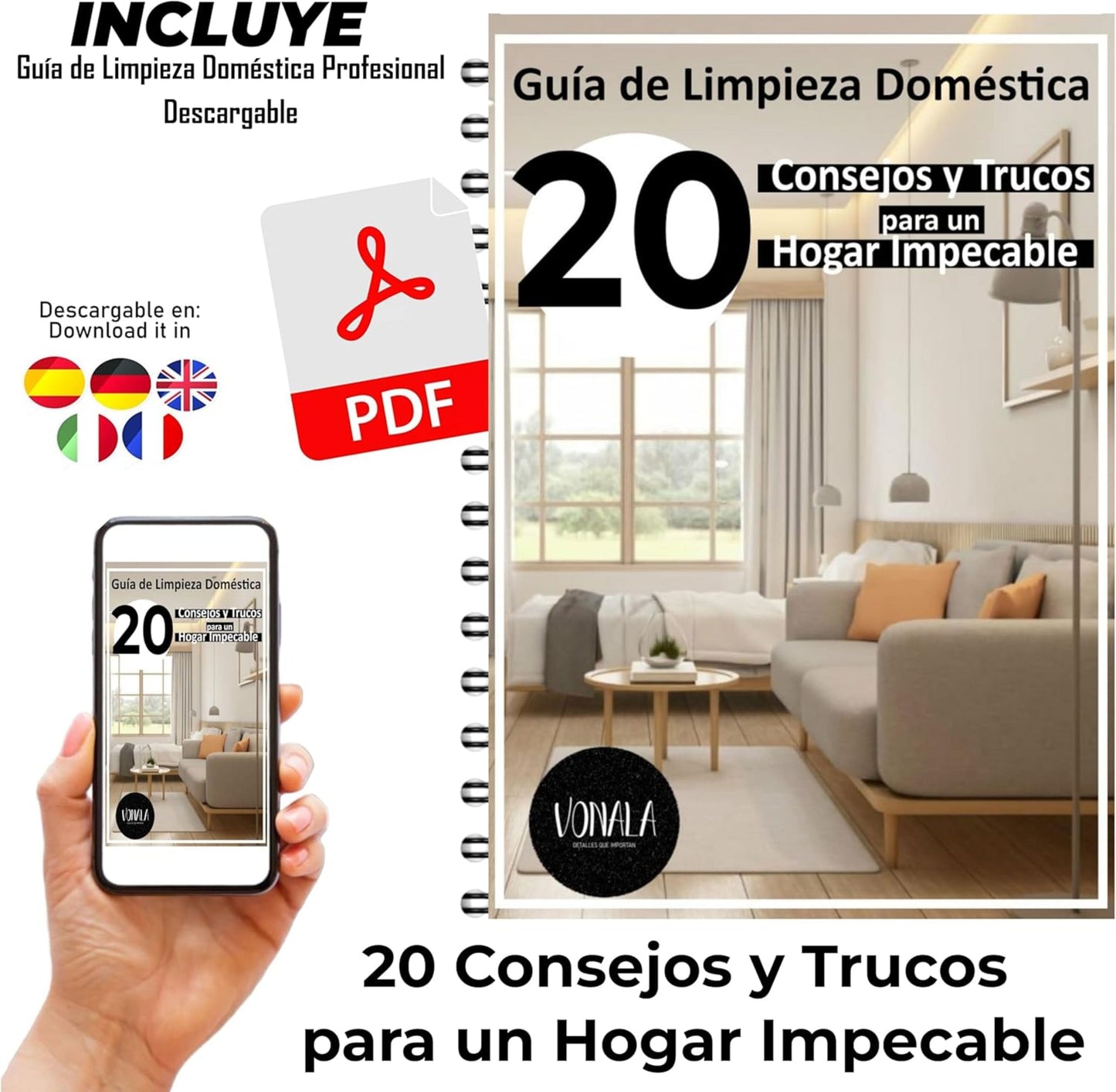 Swift 360 Vonala - Mopa para Limpiar Azulejos y Paredes Autoescurrible, 155cm, Incluye 6 Recambios, Fregona Giratoria 360º Triangular