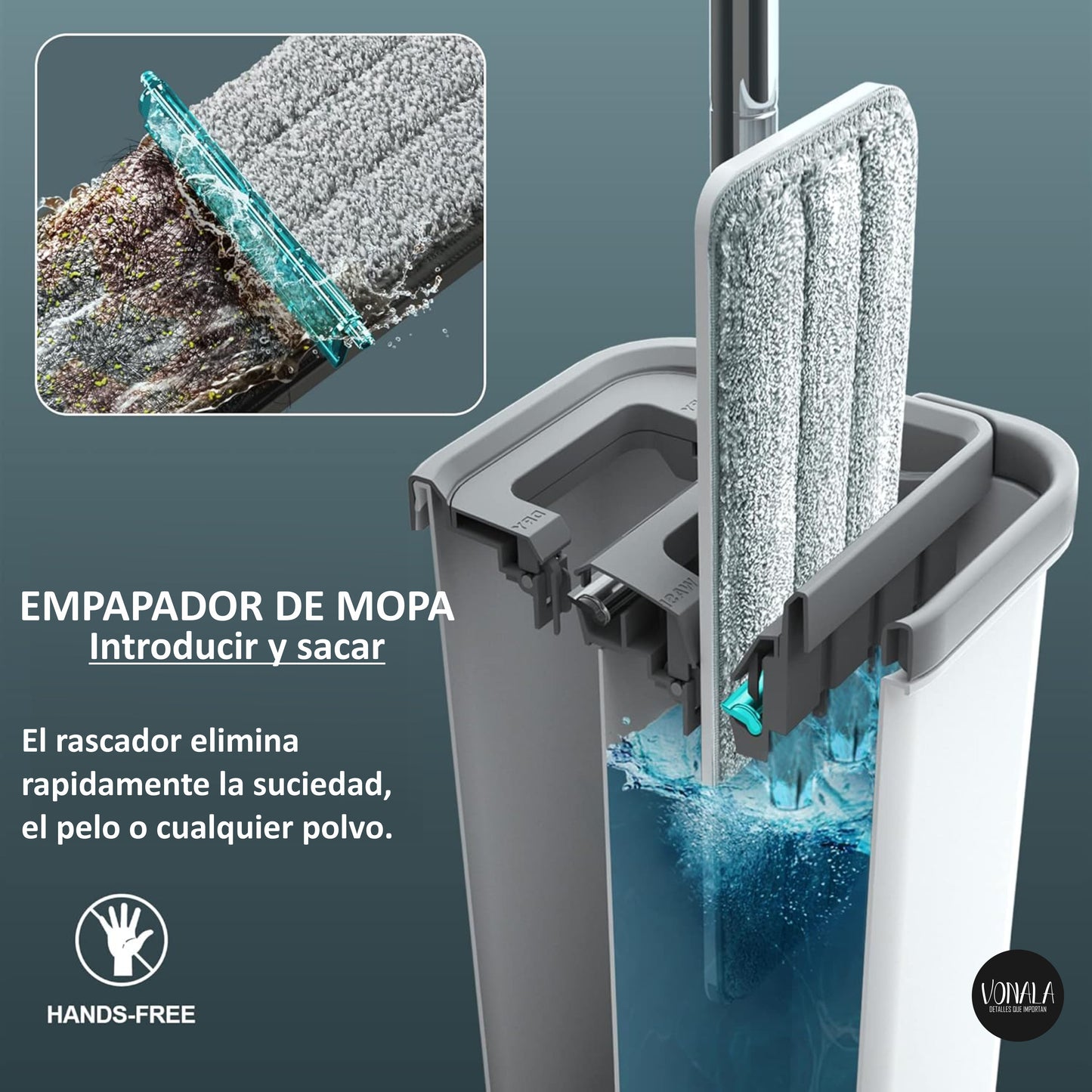 Mopa Fregona con Cubo Escurridor Vonala, para Limpieza de Suelos, Azulejos y Paredes