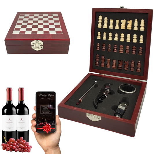Set de Accesorios de Vino y Ajedrez con Guía de Maridaje Perfecto: El Regalo Original para Hombre