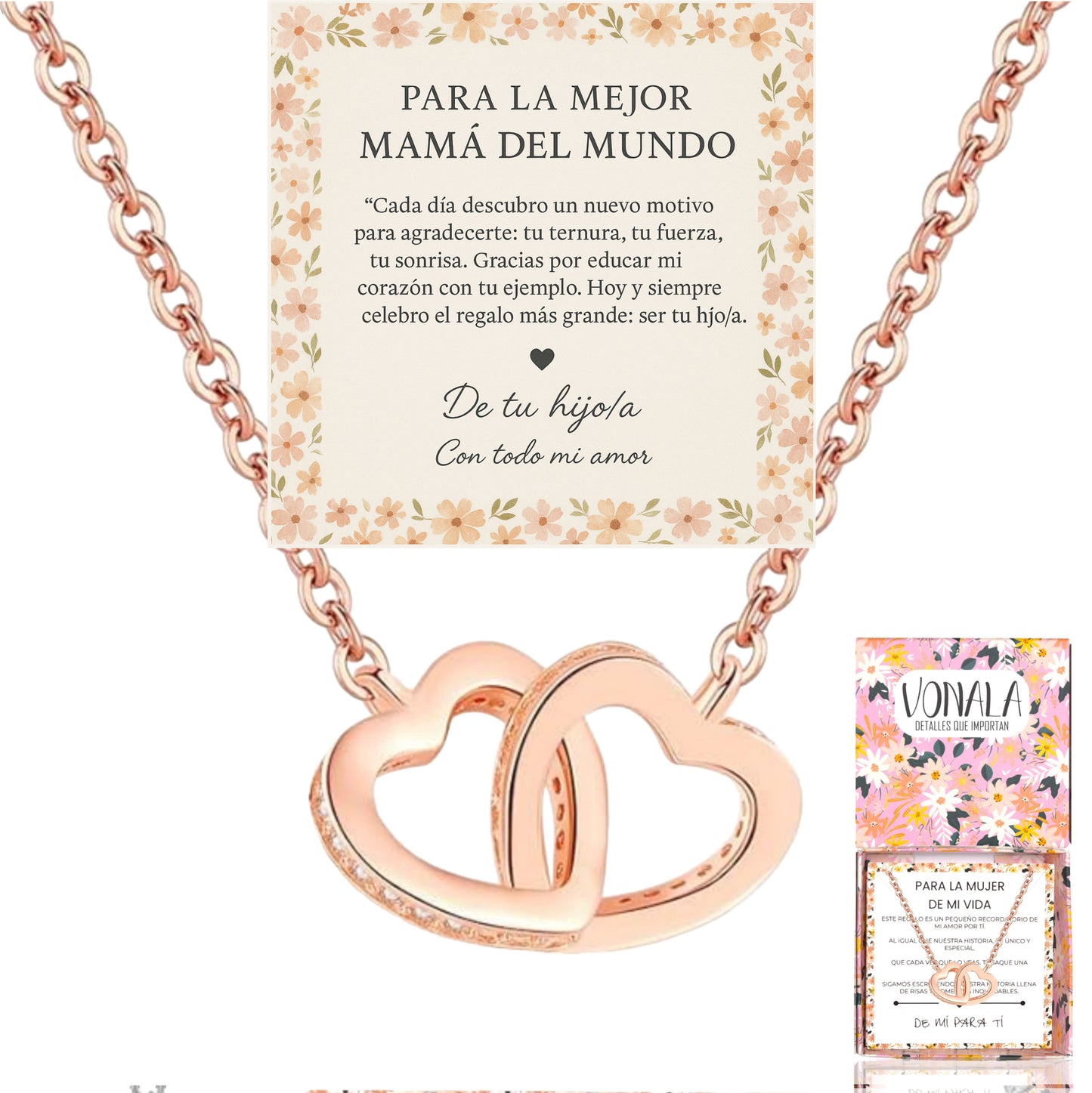 ¡El regalo perfecto para Mamá! Collar de Corazones Entrelazados