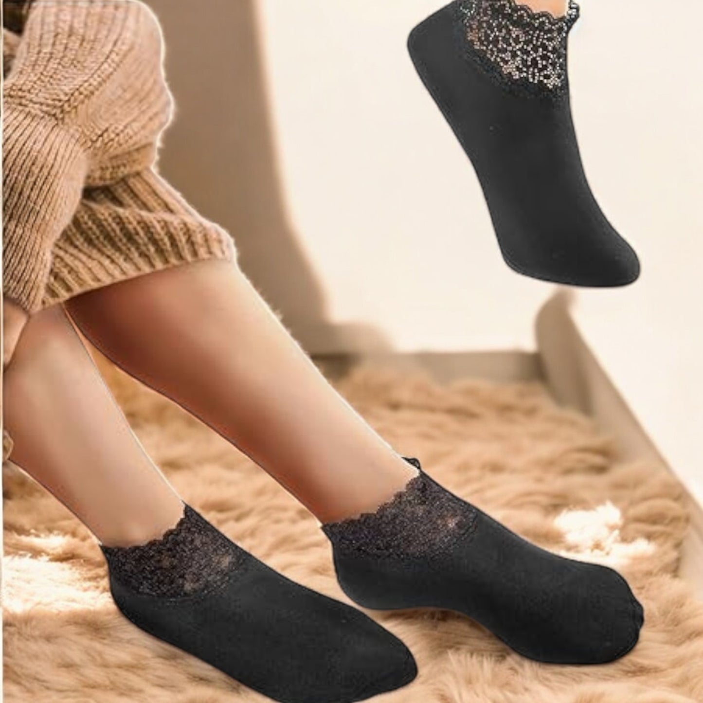 Pack de 7 Pares de Calcetines Calentadores de Encaje Cozyfit. 7 Pares + 1 GRATIS