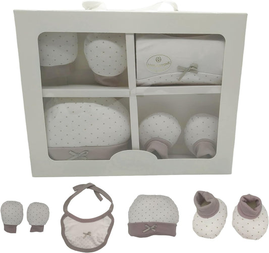 Regalos originales para recien nacidos - Set de gorro, patucos, manoplas y babero bebe recien nacido Gamberritos