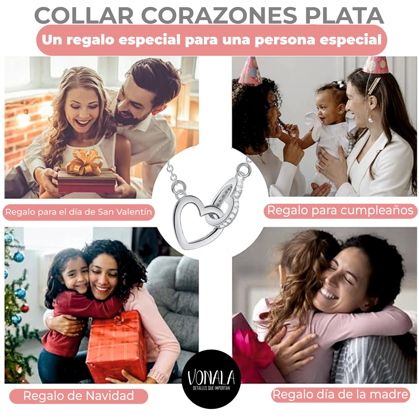 ¡El regalo perfecto para Mamá! Collar de Corazones Entrelazados